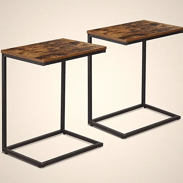 2 PCS C Shaped Side Table with Metal Frame for Sofa Bed and Couch Home Use