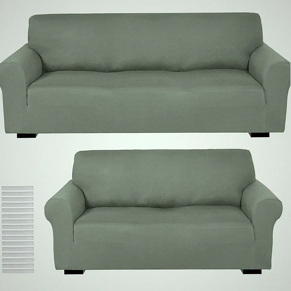 2 Pcs Couch and Loveseat Sofa Covers,Grayish Green,Milk Silk