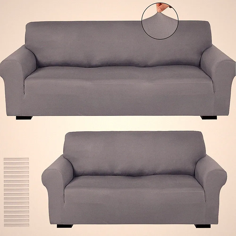 2 Pcs Couch and Loveseat Sofa Covers,Light Gray,Milk Silk