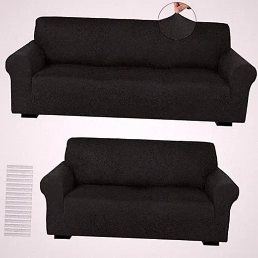 2 Pcs Couch and Loveseat Sofa Covers,, Milk Silk Black