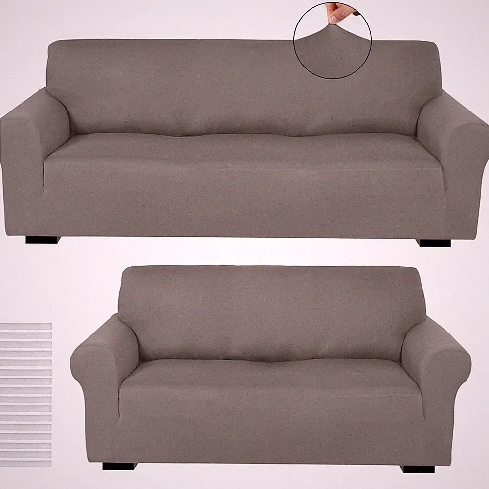 2 Pcs Couch and Loveseat Sofa Covers,Taupe,Milk Silk