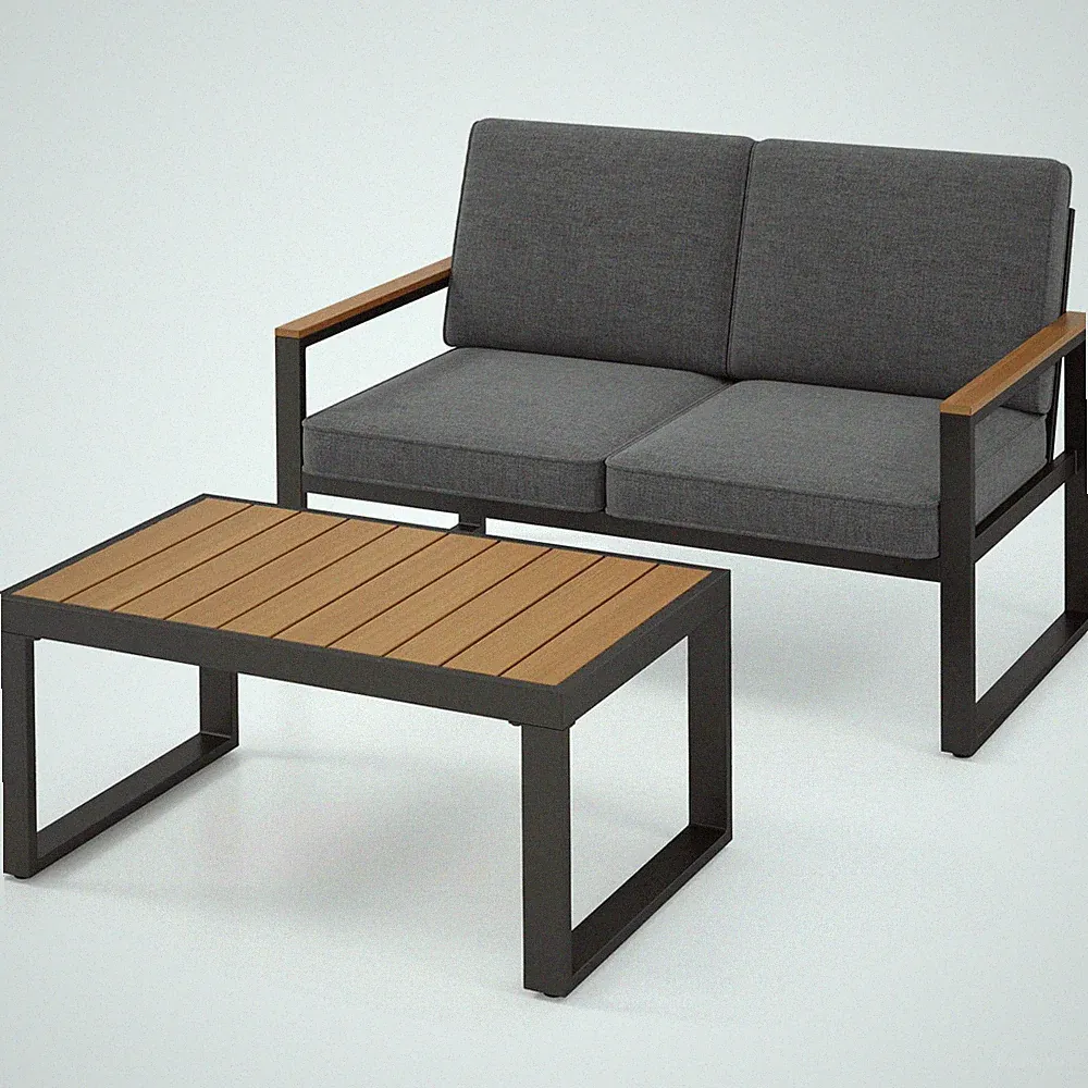 2 PCS Patio Aluminum Furniture Set Cushioned Sectional Sofa w/ Coffee Table