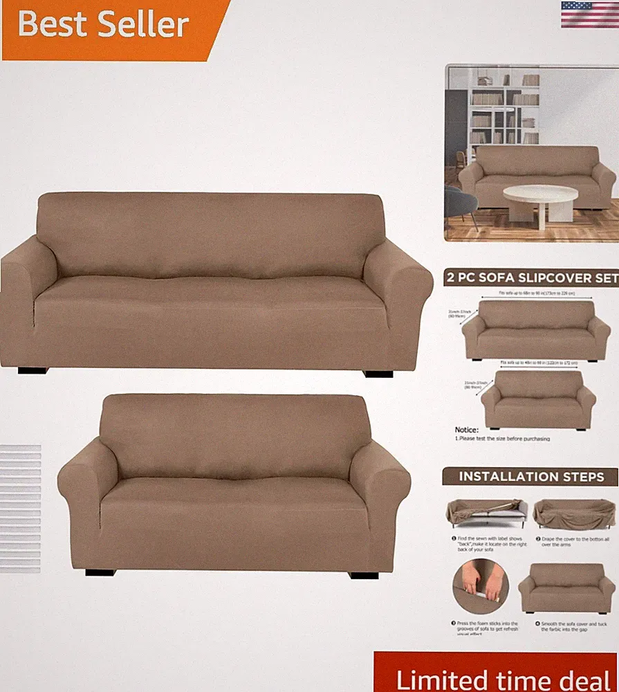 2 Pcs Sofa Covers Couch and Loveseat Covers Set Stretch Sofa Slipcover for Li...