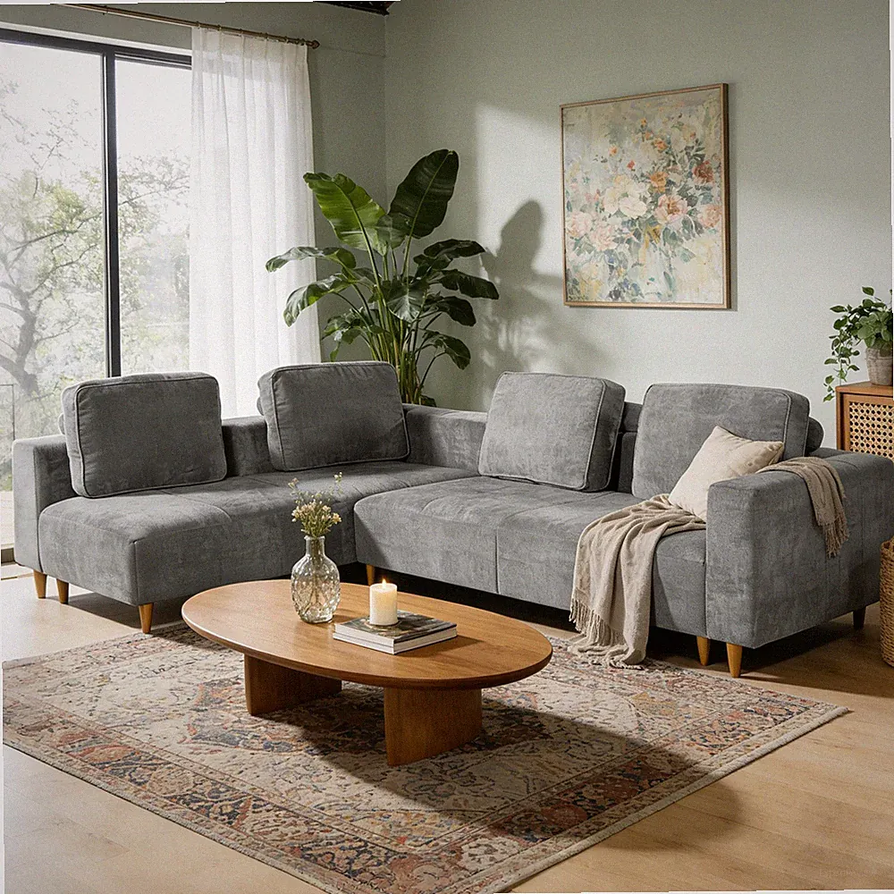 2-Piece 109" L-Shape Convertible Sectional Sofa with Wood Legs, Gray