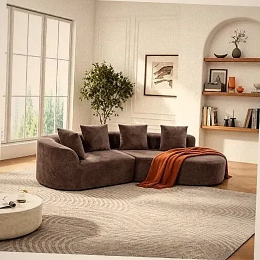 2-Piece 116" L-Shaped Modular Sectional Sofa Set, 4 Seat Fully Assembled Brown