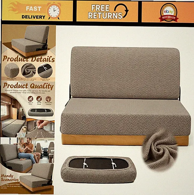 2-Piece Anti-Slip RV Couch Covers for Jackknife Sofa Bed - Khaki Cushion Protect