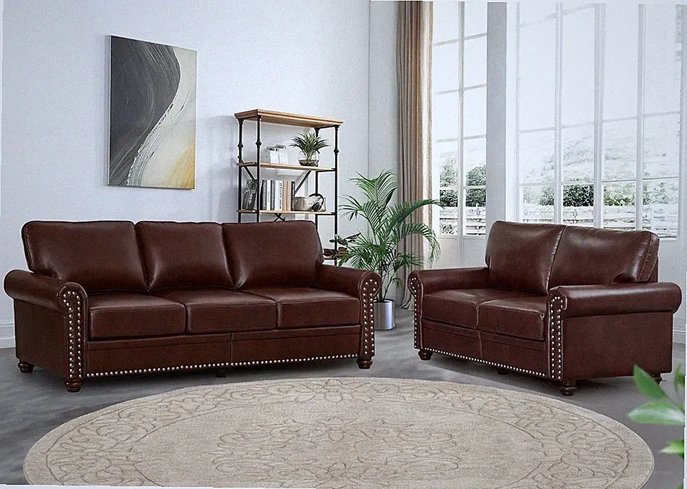 2 Piece Faux Leather Sofa Set,Modern Couch and Loveseat Sets with Storage,Mid Ce