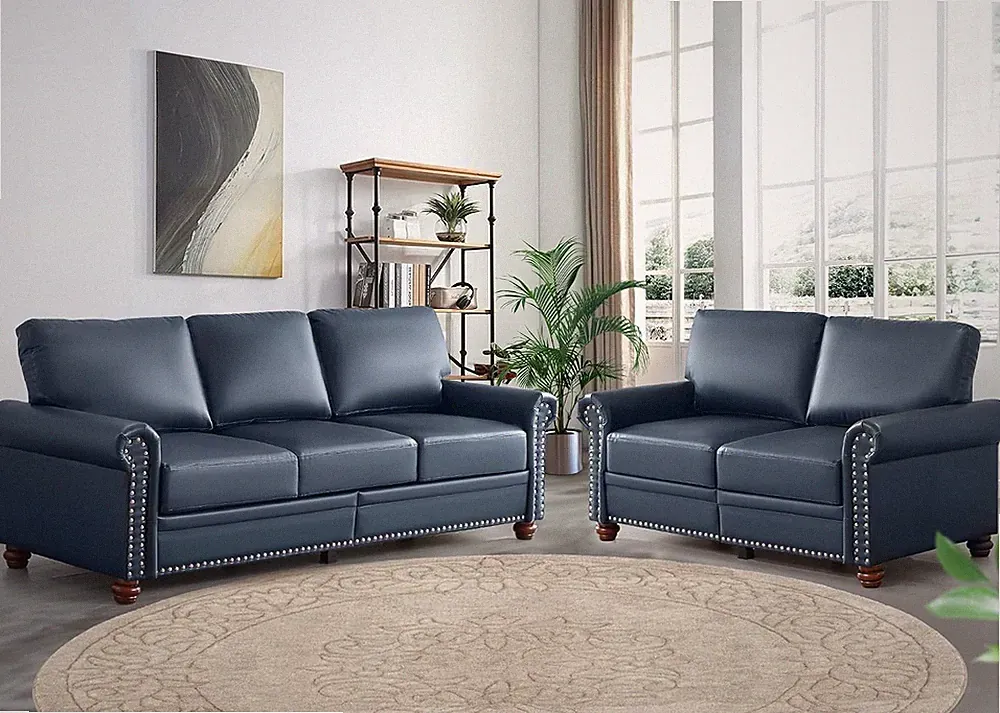 2 Piece Faux Leather Sofa Set,Modern Couch and Loveseat Sets with Storage,Mid Ce