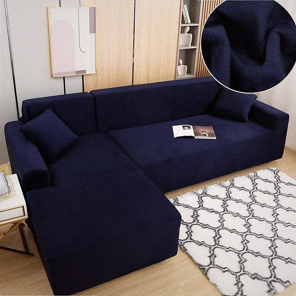 2 Piece L Shape Sofa Cover Velvet Stretch Sectional Couch Slipcover