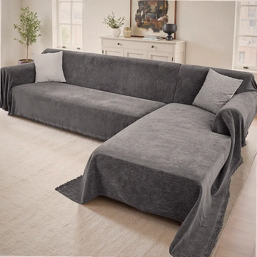 2 Piece L Shaped Sectional Couch Cover XL Dark Gray