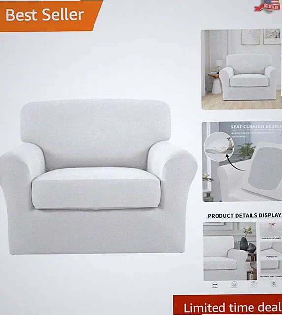 2-Piece Microfiber Stretch Chair Slipcover - Soft Snow White Protector for Yo...