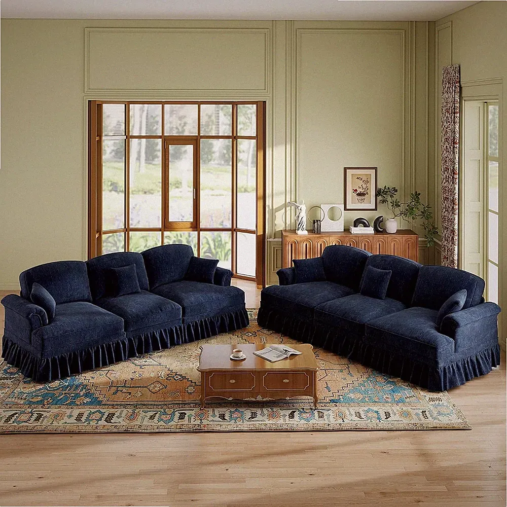 2 Piece Modern Sectional Sofa, Silver Chenille 3-Seat Cloud Couch with Removable