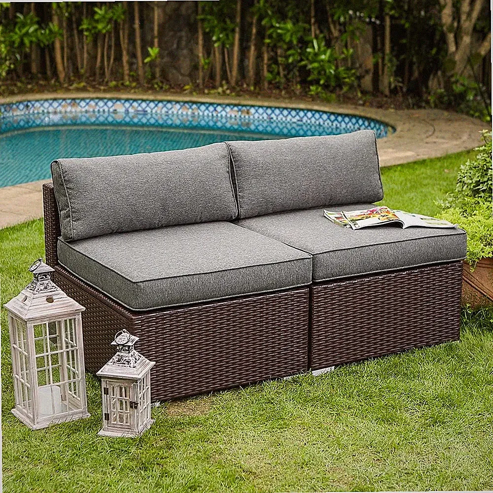 2-Piece Outdoor Furniture Add-On Armless Chairs for Expanding Chocolate Brown Wi