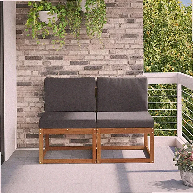 2 Piece Outdoor Middle Sofa Solid Acacia Wood