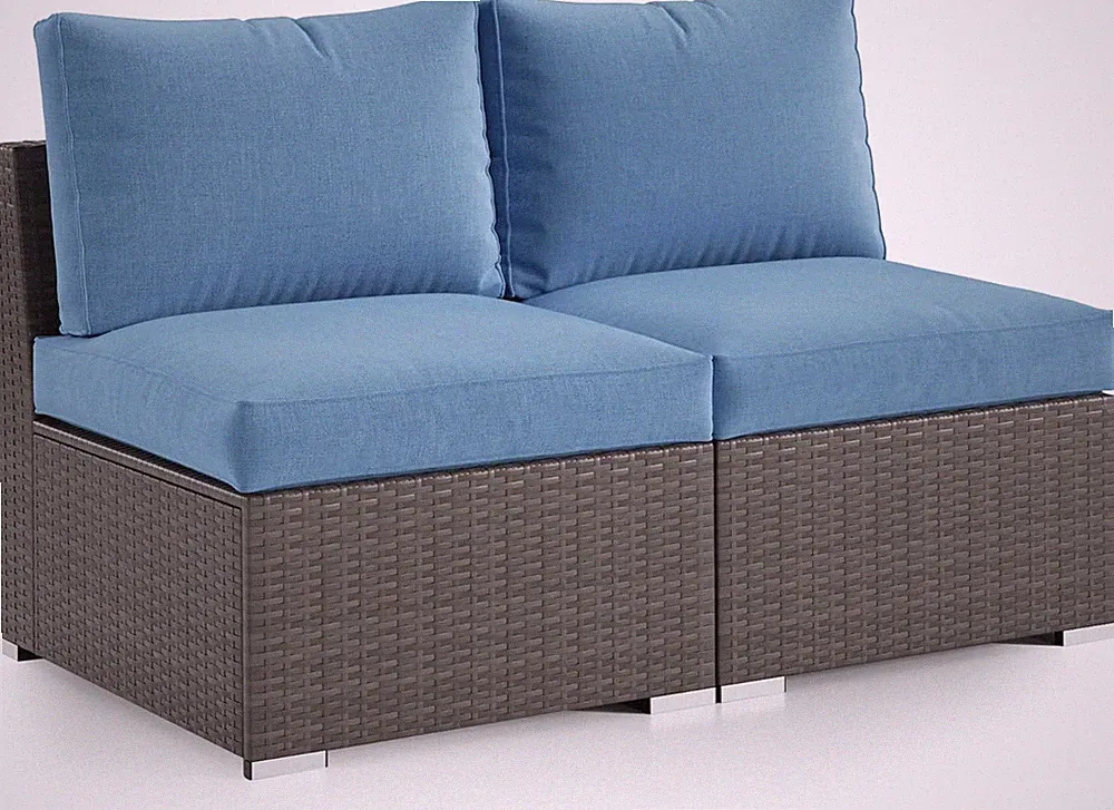 2 Piece Patio Armless Sofa, Outdoor Wicker Sectional Furniture with Cushion, Add