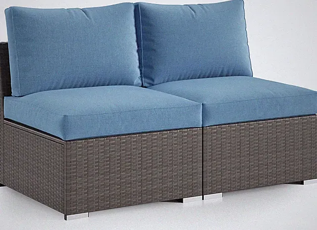 2 Piece Patio Armless Sofa, Outdoor Wicker Sectional Furniture with Cushion, Add