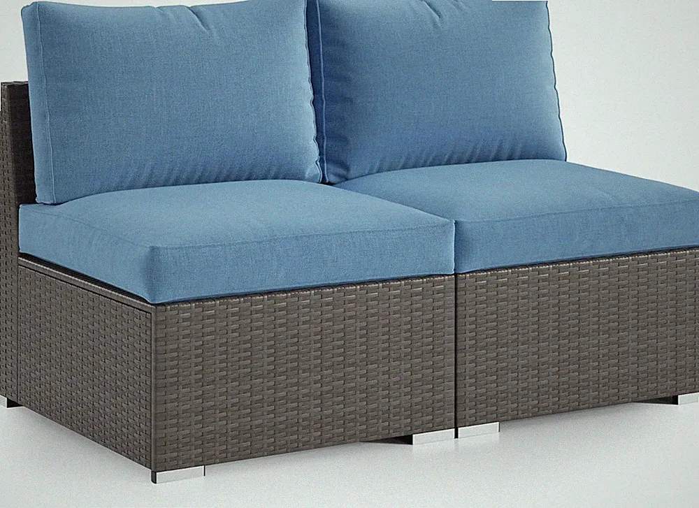 2 Piece Patio Armless Sofa, Outdoor Wicker Sectional Furniture with Cushion, Add
