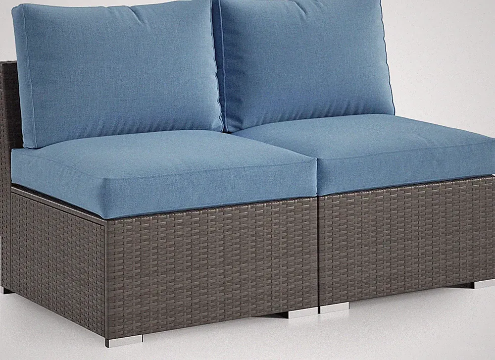 2 Piece Patio Armless Sofa, Outdoor Wicker Sectional Furniture with Cushion, Add