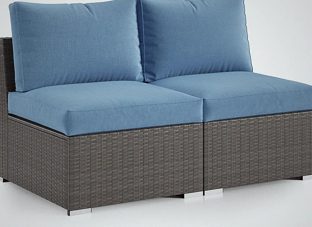 2 Piece Patio Armless Sofa, Outdoor Wicker Sectional Furniture with Cushion, Add