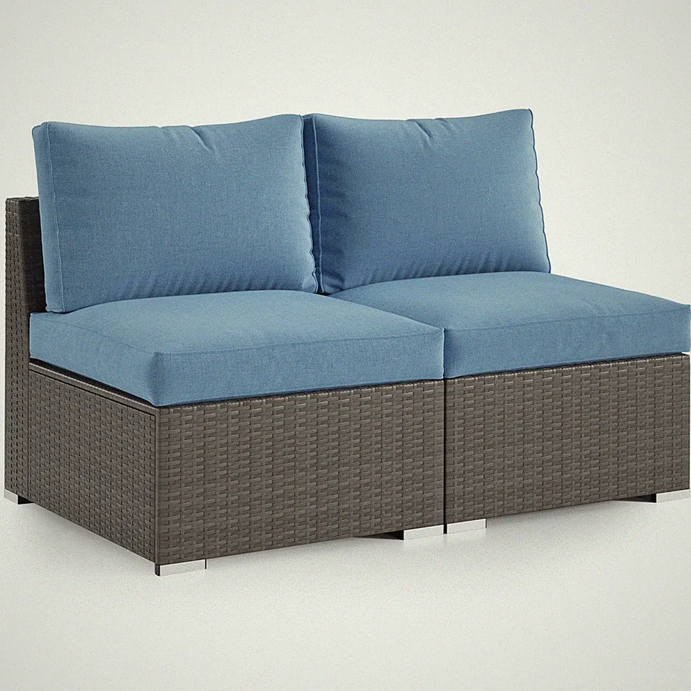 2 Piece Patio Armless Sofa, Outdoor Wicker Sectional Furniture with Cushion,...