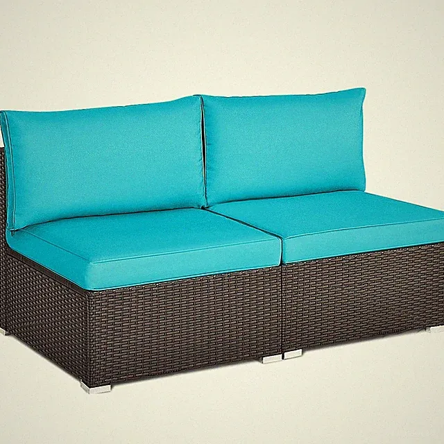 2-Piece Rattan Armless Sofa - Patio Wicker Sectional Conversation Sofa Set wi...