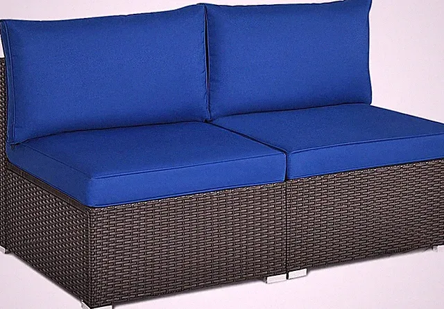 2-Piece Rattan Armless Sofa - Patio Wicker Sectional Conversation Sofa Set with