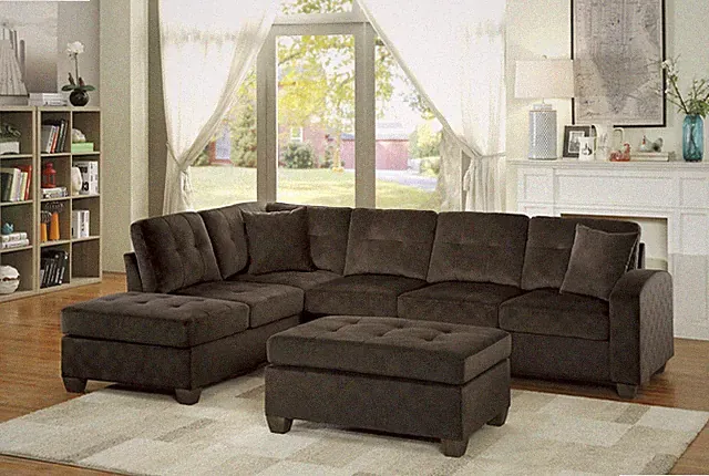 2-Piece Reversible Sectional with Chaise Tufted Detail Chocolate Microfiber Up