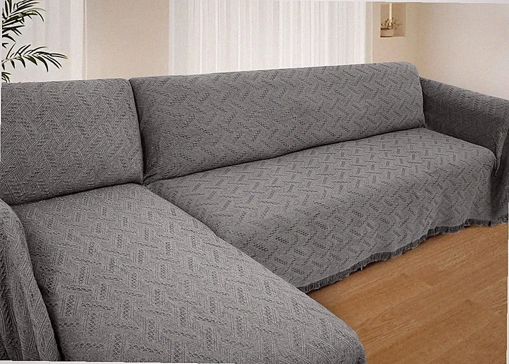 2 Piece Sectional Couch Cover for L Shape Sofa Dark Grey XL