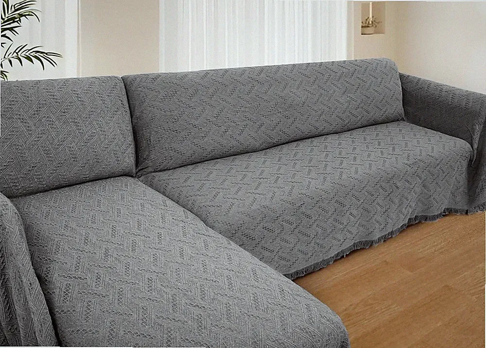 2 Piece Sectional Couch Cover for L Shape Sofa Dark Grey XL