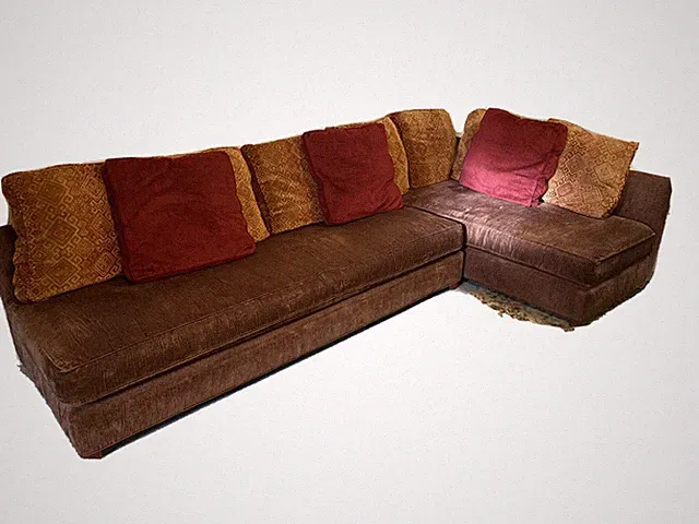 2 Piece Sectional L-Shaped Sofa Couch - Walnut, Expresso, Russet tones.