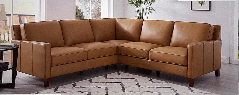 2-Piece Sectional Sofa Handcrafted Top Grain Leather Wood Frame Coil Seats*