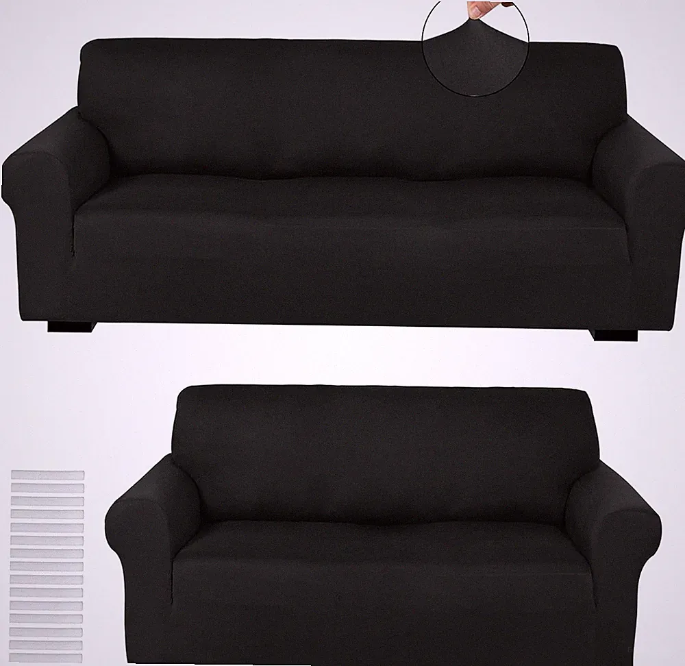 2 Piece Sofa Cover Set, Furniture Protector (Black, Milk Silk)