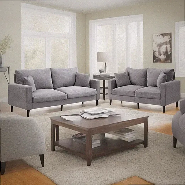 2-Piece Sofa Set Upholstered Corduroy with Throw Pillows Light Grey