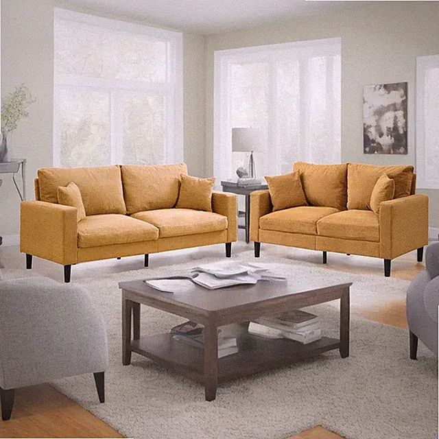 2-Piece Sofa Set Upholstered Corduroy with Throw Pillows Orange