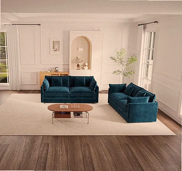 2-Piece Sofa Set with 2 Oversized Chenille Loveseat Sofa, Upholstered Modern Sty