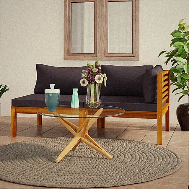 2 Piece Sofa Set with Dark Gray Cushions Solid Acacia Wood
