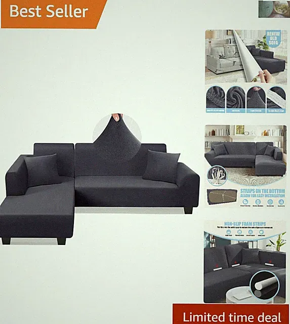 2-Piece Stretch Sofa Slipcovers - Protect Your Furniture Elegantly in Dark Grey