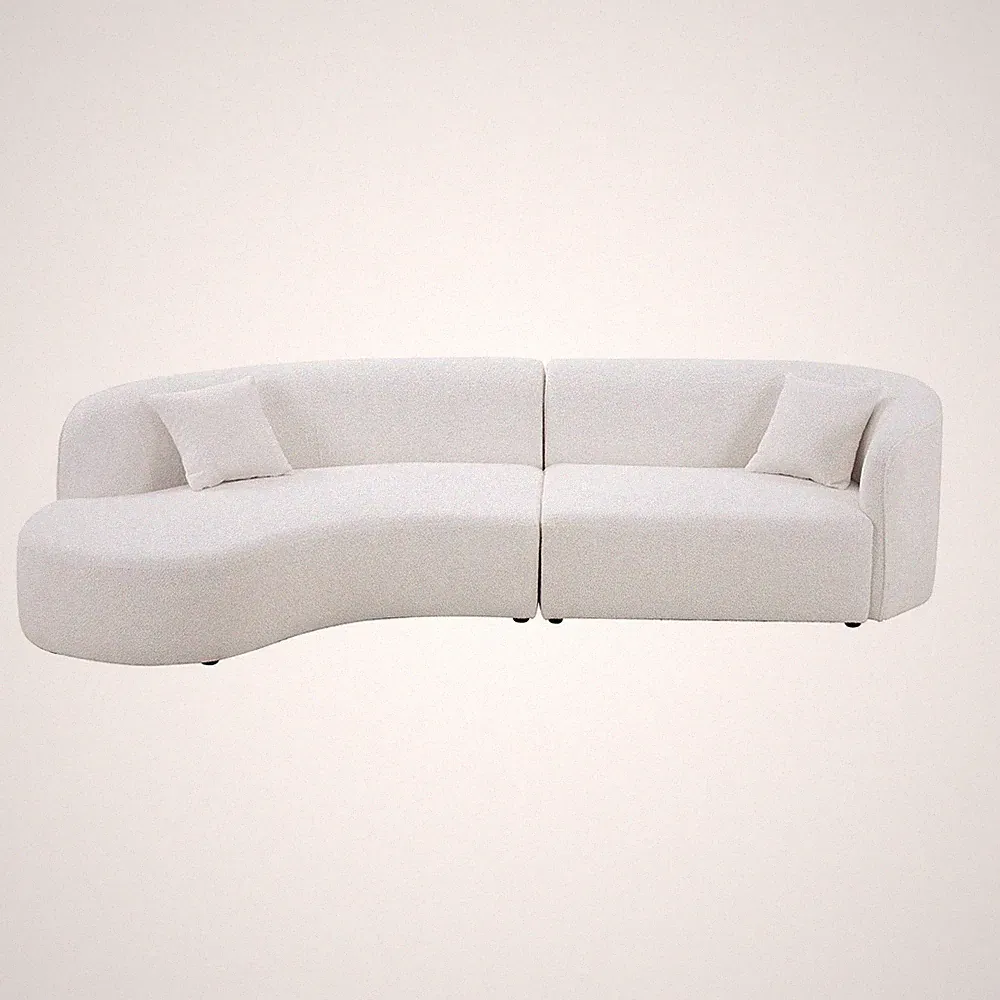 2-Piece Upholstered Curved Sectional Sofa with Left Facing Chaise White