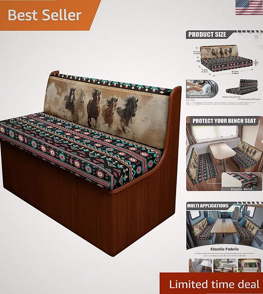 2-Piece Western Horse Tribal Sofa Cover Set for RV Dinette - Elegant Protection