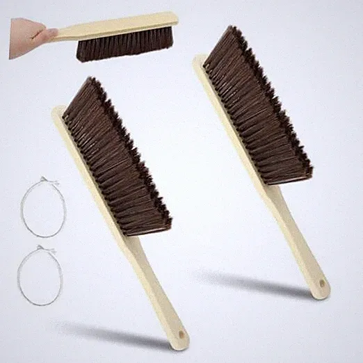 2 Piece Wooden Dust Brush, Hand Soft Bristle Broom with Lanyard for 2 pcs