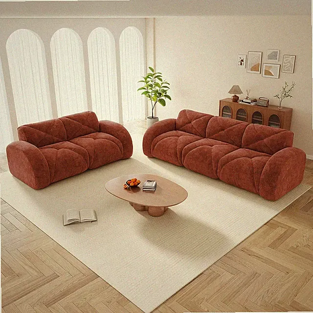 2 Pieces Boneless Sofa Sets Comfy Velvet Upholstered Tufted Love Seat Sofa and 3
