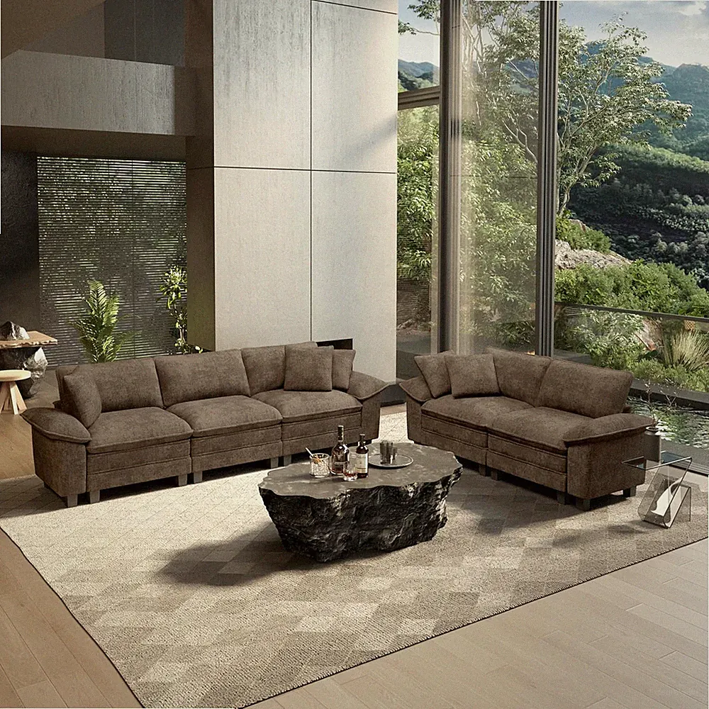 2 Pieces Modular Loveseat Couch & 3-Seat Sectional Sofa Set