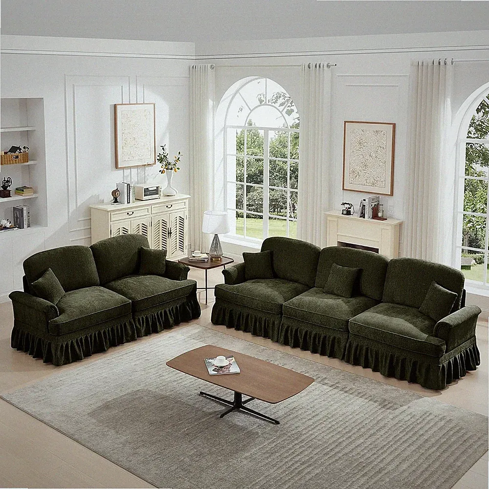 2 Pieces Modular Sectional Sofa Set, Mid Century Loveseat and 3-Seat Couch Set
