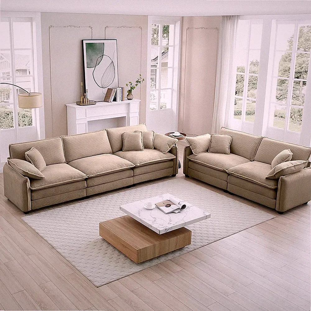 2 Pieces Modular Sectional Sofa Set with Loveseat Couch and 3-Seater Sofa,Modern