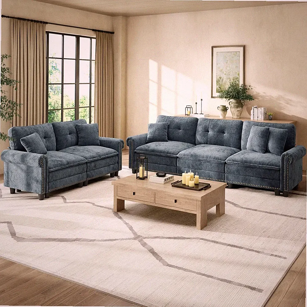 2 Pieces Modular Sectional Sofa Sets, Oversized Couch Set with Loveseats, Comfy