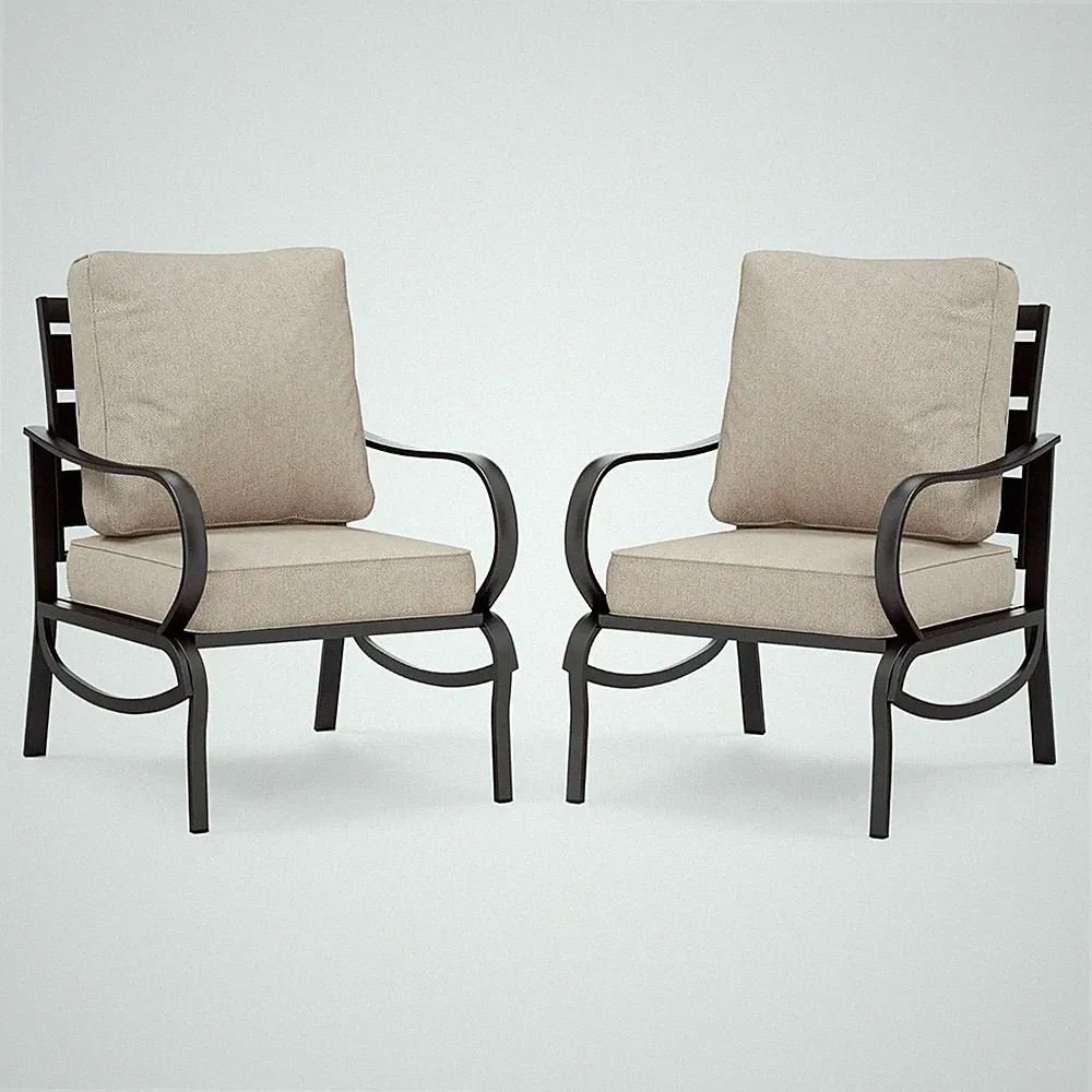 2 Pieces Outdoor Furniture Sofa Patio Sofa Chair w/ Thick Cushion for Balcony