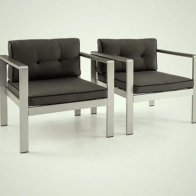2 Pieces Patio Aluminum Armchair Contemporary Sofa Chair w/ WPC Armrests