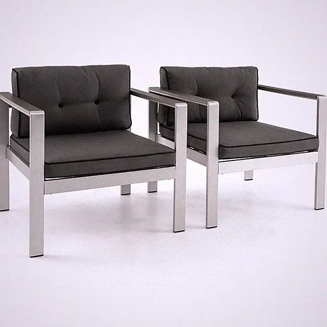 2 Pieces Patio Aluminum Armchair Contemporary Sofa Chair w/ WPC Armrests