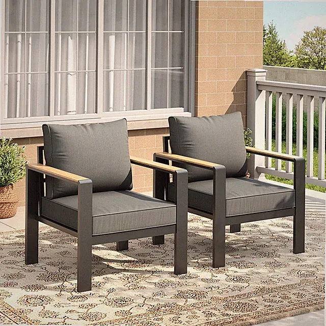 2 Pieces Patio Furniture Set Outdoor Sectional Sofa Set 2 Single Sofa Grey
