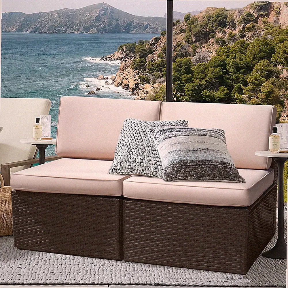 2 Pieces Patio Furniture Sets,Outdoor Sofa,Small Sectional Couch W/ Thick
